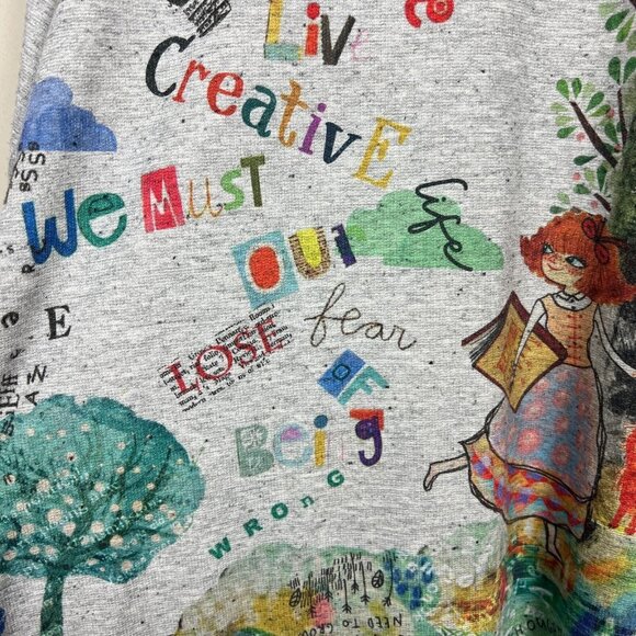 Inoah Top Womens Large Gray Knit Art to Wear Cat Lady Short Sleeve Graphic L - Picture 11 of 11